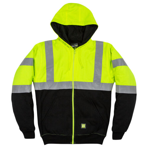 Men's Hi-Vis Class 3 Color Block Full-Zip Hooded Sweatshirt Thumbnail